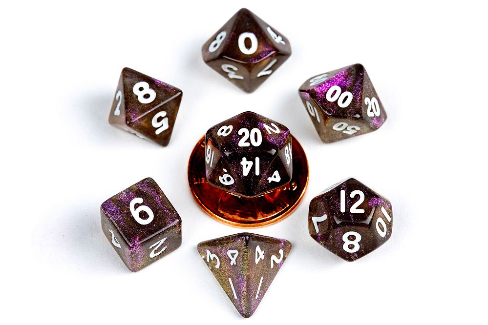 Metallic Dice Games 7ct 10mm Mini Polyhedral Dice Set Stardust Supervolcano Dice FanRoll by Metallic Dice Games