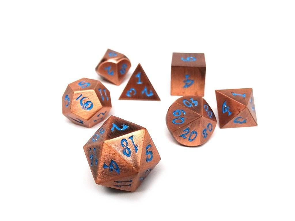 Easy Roller Metal Dice of Ancient Dragons Copper/Powder Blue 7ct Polyhedral Set Dice Easy Roller Dice