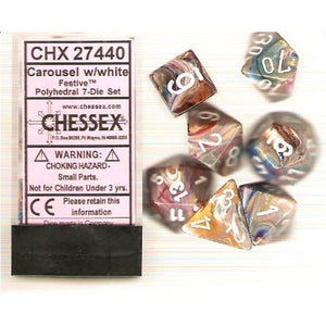 Chessex Festive Carousel/White 7ct Polyhedral Set (27440) Dice Chessex   