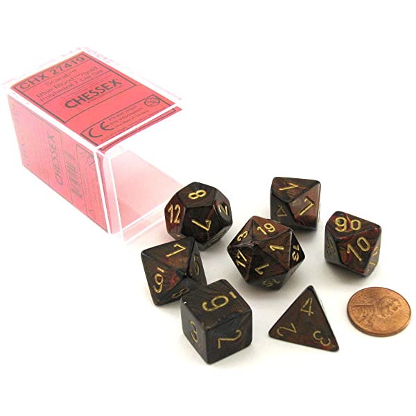 Chessex Scarab Blue Blood/Gold 7ct Polyhedral Set (27419) Dice Chessex   