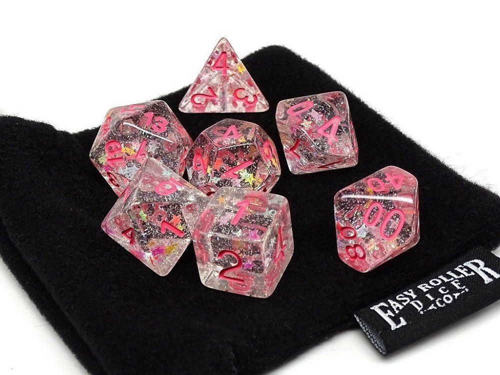 Easy Roller 7ct Polyhedral Dice Set Translucent Starburst with Pink Dice Easy Roller Dice