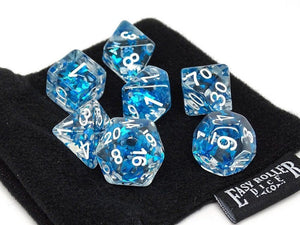 Easy Roller 7ct Polyhedral Dice Set Transparent Blue Butterfly w/ White Ink  Easy Roller Dice   