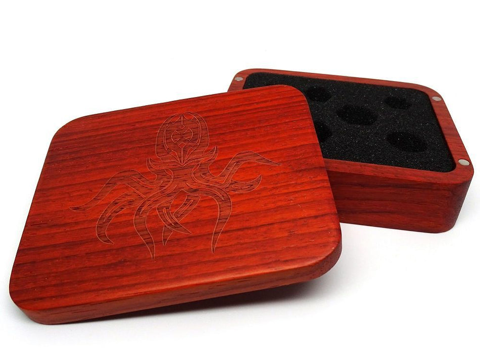 Easy Roller Wooden Dice Case - Padauk with Cthulhu Supplies Easy Roller Dice
