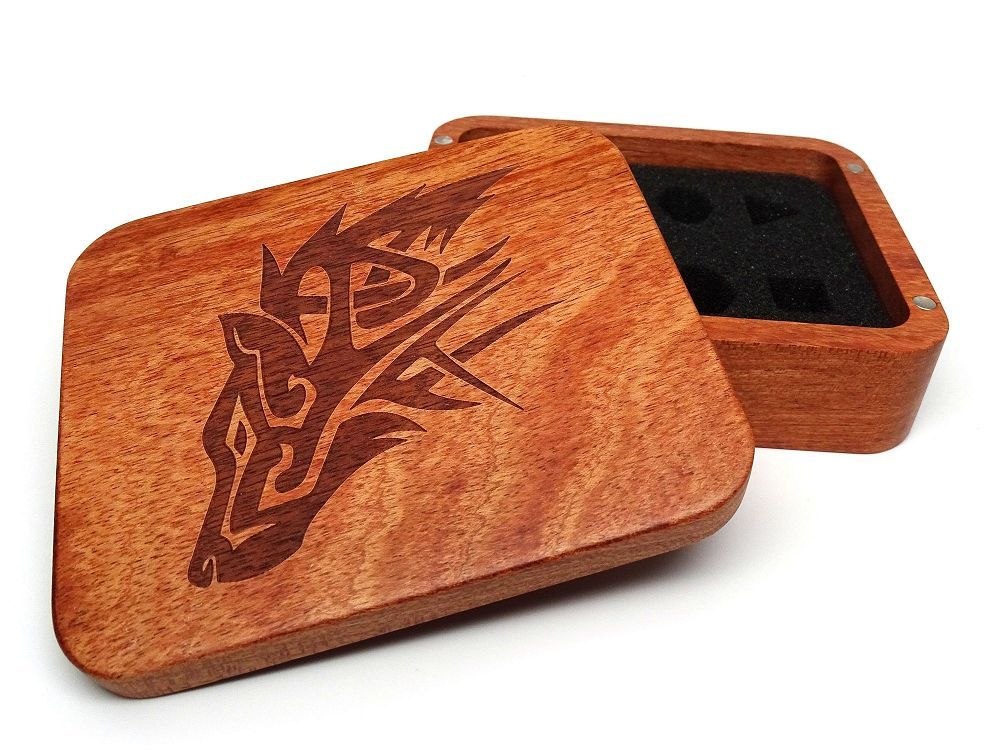 Easy Roller Wooden Dice Case - Rosewood with Wolf Supplies Easy Roller Dice