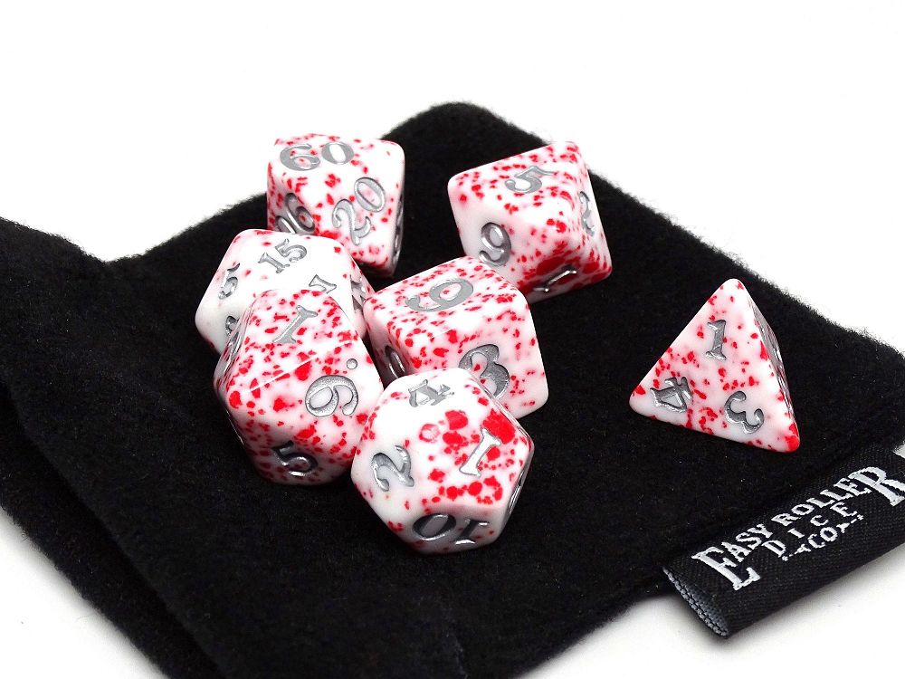 Easy Roller 7ct Polyhedral Dice Set Red Color Spray with Silver Ink Dice Easy Roller Dice