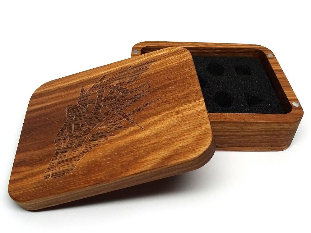 Easy Roller Wooden Dice Case - Zebrawood with Wolf Supplies Easy Roller Dice
