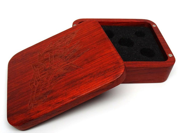 Easy Roller Wooden Dice Case - Padauk with Wolf  Easy Roller Dice   