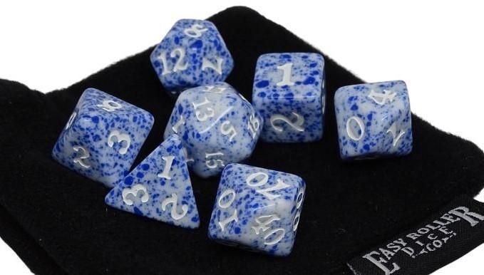 Easy Roller 7ct Polyhedral Dice Set Blue Color Spray with White Dice Easy Roller Dice