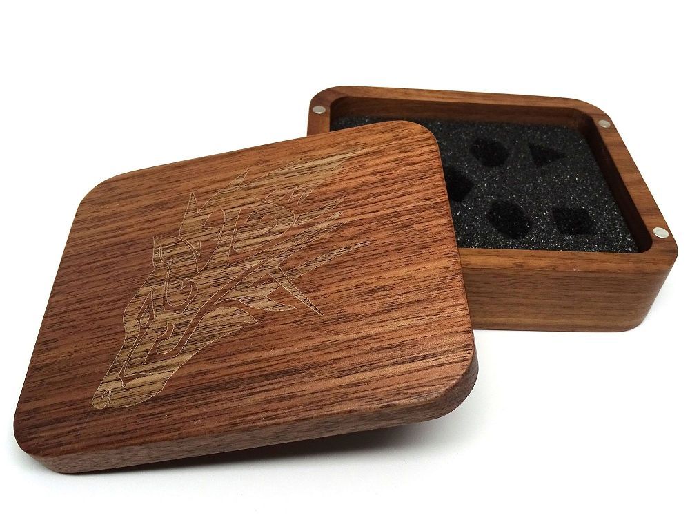 Easy Roller Wooden Dice Case - Black Walnut with Wolf Supplies Easy Roller Dice