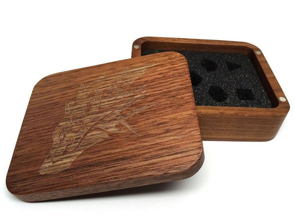 Easy Roller Wooden Dice Case - Black Walnut with Wolf  Easy Roller Dice   