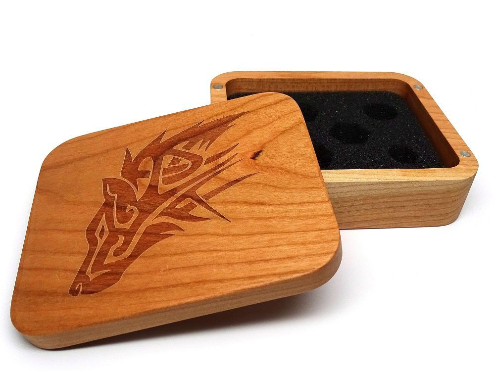 Easy Roller Wooden Dice Case - Cherry with Wolf Supplies Easy Roller Dice