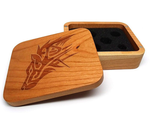 Easy Roller Wooden Dice Case - Cherry with Wolf  Easy Roller Dice   