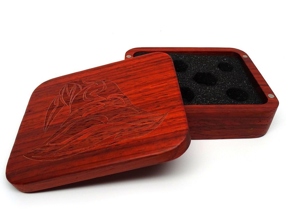 Easy Roller Wooden Dice Case - Padauk with Wizard Hat Supplies Easy Roller Dice