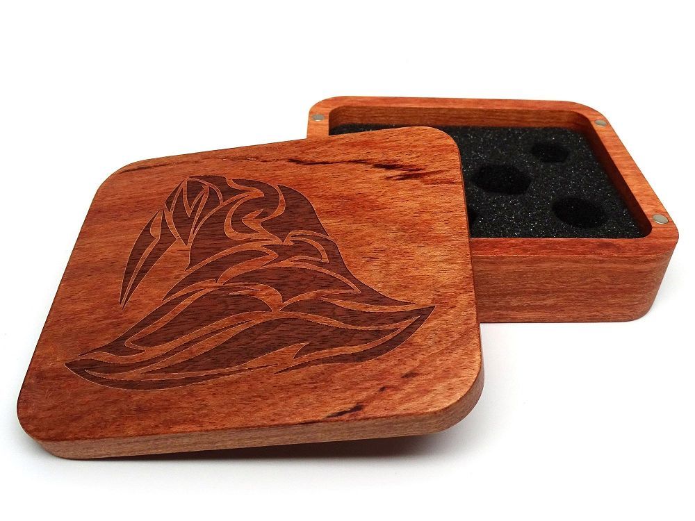 Easy Roller Wooden Dice Case - Rosewood with Wizard Hat Supplies Easy Roller Dice