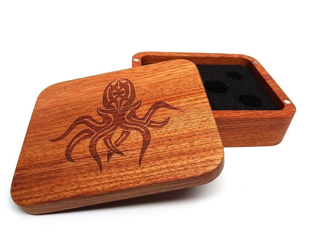 Easy Roller Wooden Dice Case - Rosewood with Cthulhu Supplies Easy Roller Dice