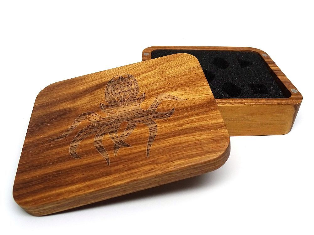 Easy Roller Wooden Dice Case - Zebra with Cthulhu Supplies Easy Roller Dice