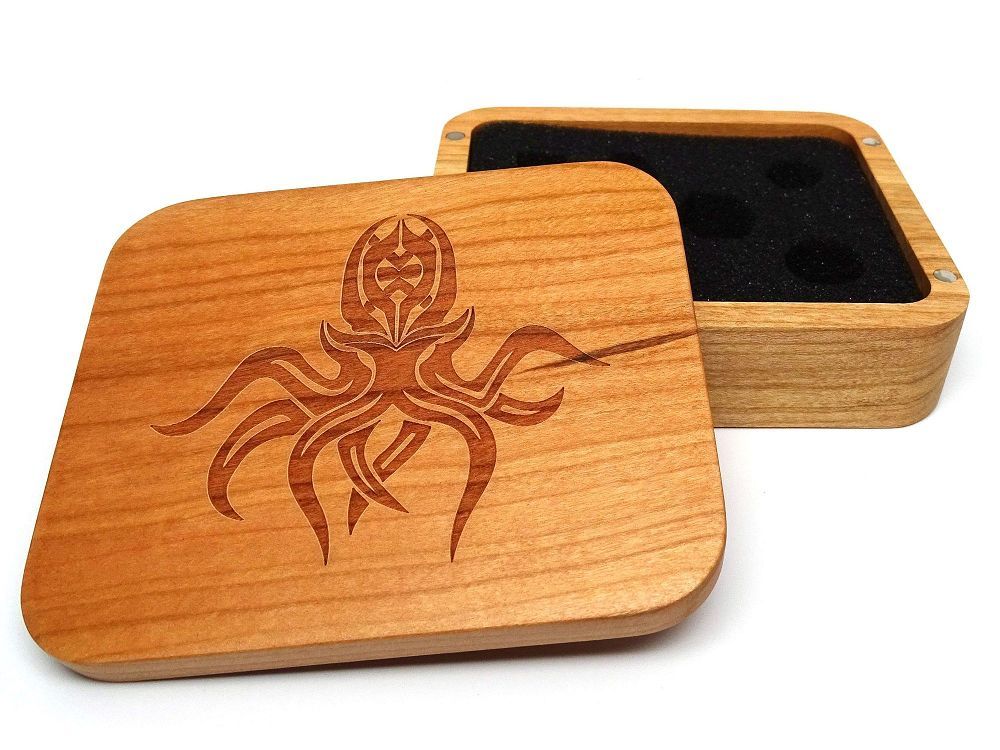 Easy Roller Wooden Dice Case - Cherry with Cthulhu Supplies Easy Roller Dice