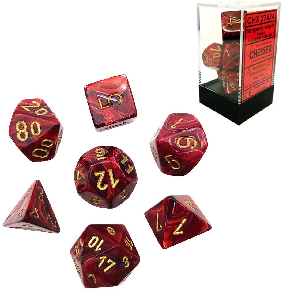 Chessex Vortex Burgundy/Gold 7ct Polyhedral Set (27434) Dice Chessex   