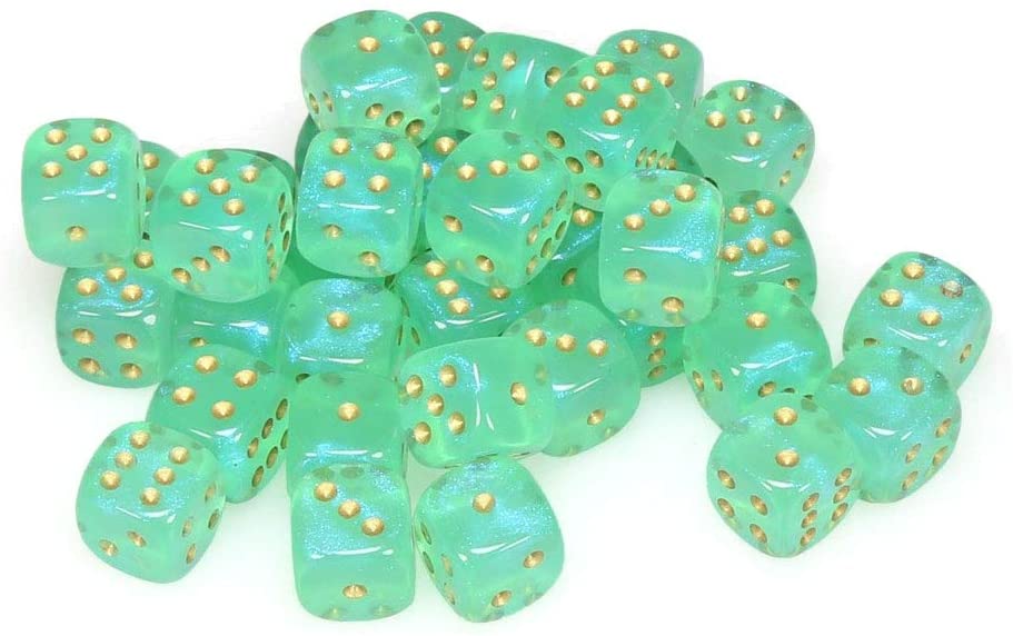 Chessex 12mm Borealis Light Green/Gold 36ct D6 Set (27825) Dice Chessex   