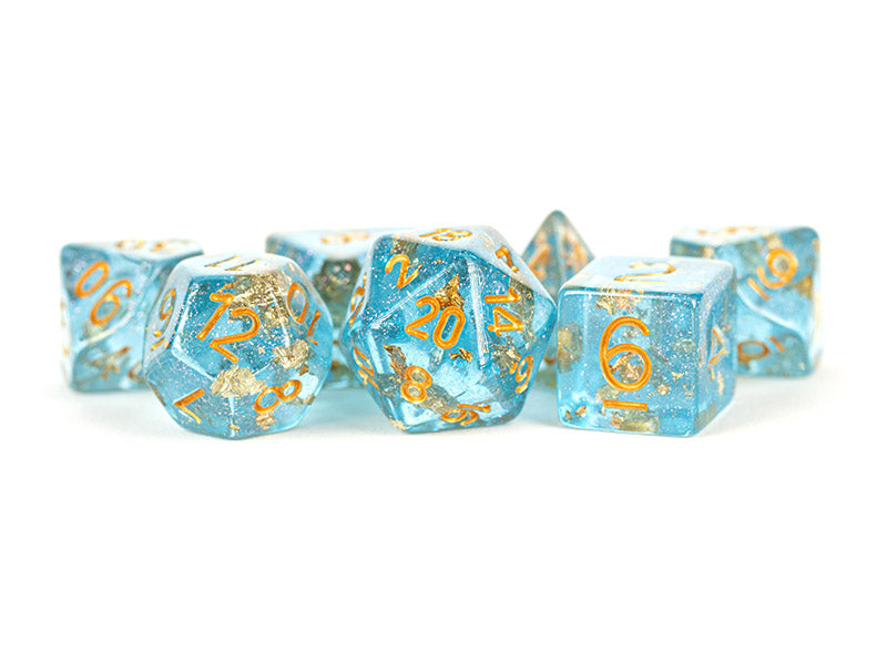Metallic Dice Games Blue Gold Foil/Gold 7ct Polyhedral Dice Set Dice FanRoll by Metallic Dice Games   