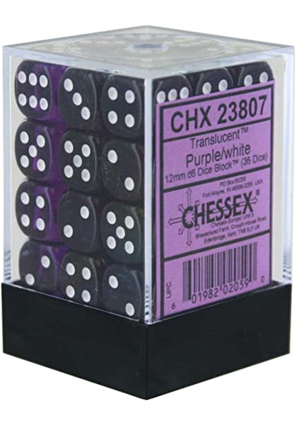 Chessex 12mm Translucent Purple/White 36ct D6 Set (23807) Dice Chessex   