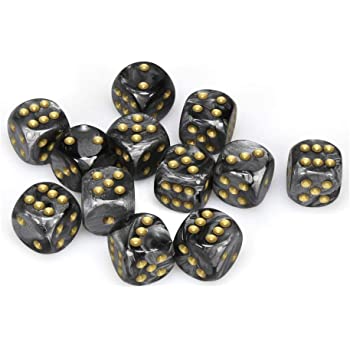 Chessex 16mm Opaque Black/Gold 12ct D6 Set (27698) Dice Chessex   