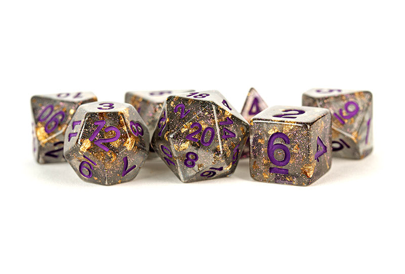 Metallic Dice Games Gray Gold Foil/Purple 7ct Polyhedral Dice Set Dice FanRoll by Metallic Dice Games   