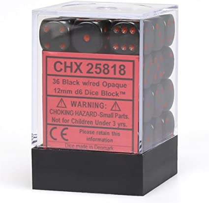 Chessex 12mm Opaque Black/Red 36ct D6 Set (25818) Dice Chessex   