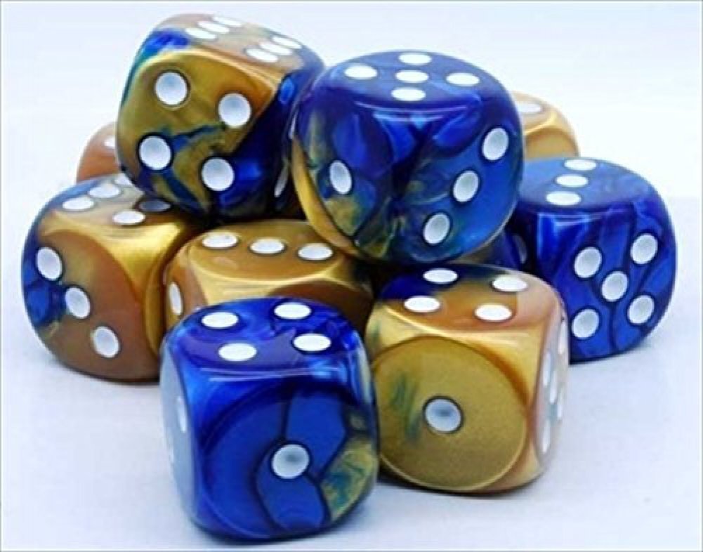 Chessex 16mm Gemini Blue-Gold/White 12ct D6 Set (26622) Dice Chessex   