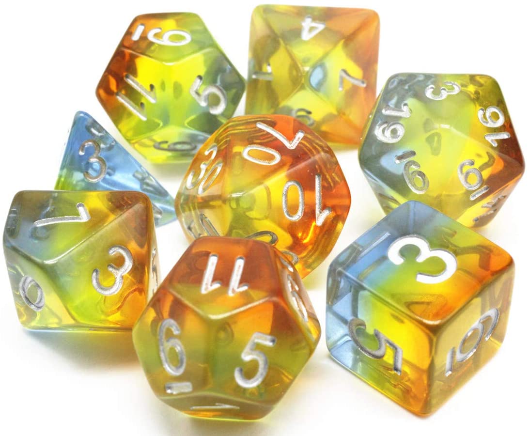 HD Dice Transparent Layered Yellow Aurora 7ct Polyhedral Dice Set Dice Other