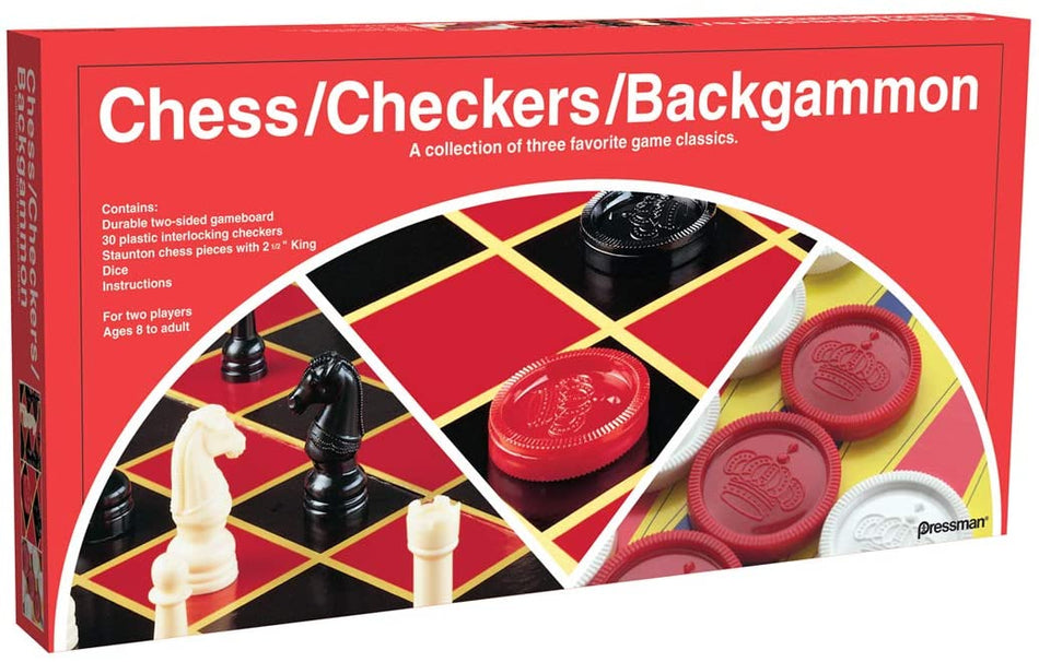 Checkers/Chess/Backgammon - 3 Games in One with Folding Board Board Games Other