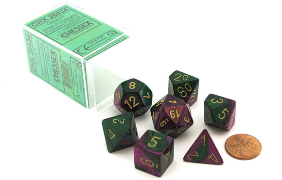 Chessex Gemini Green-Purple/Gold 7ct Polyhedral Set (26434) Dice Chessex   