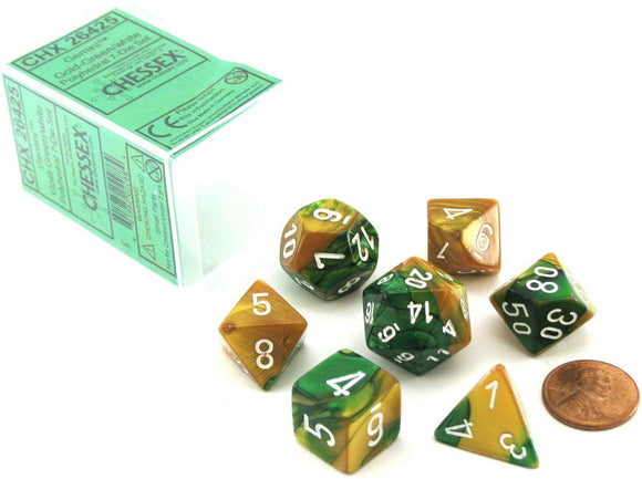 Chessex Gemini Gold-Green/White 7ct Polyhedral Set (26425) Dice Chessex   