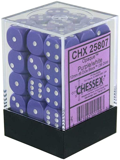 Chessex 12mm Opaque Purple/White 36ct D6 Set (25807) Dice Chessex   