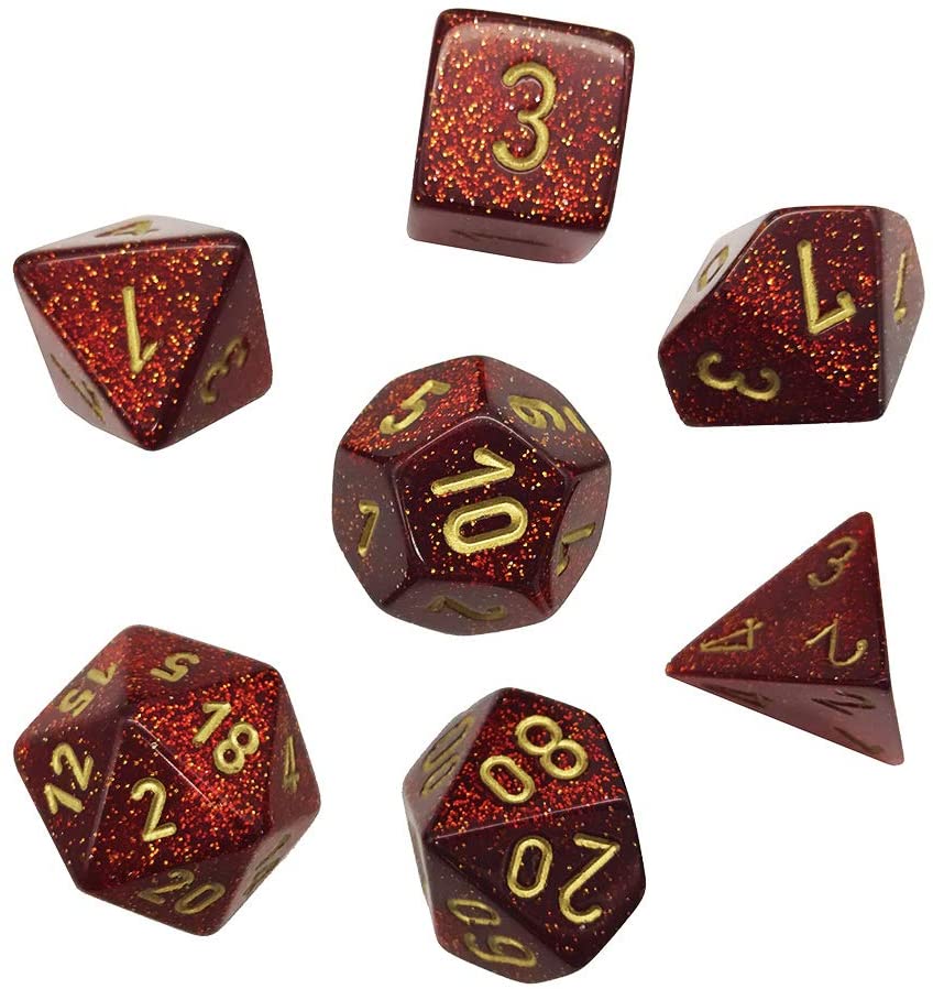 Chessex Glitter Ruby/Gold 7ct Polyhedral Set (27504) Dice Chessex   