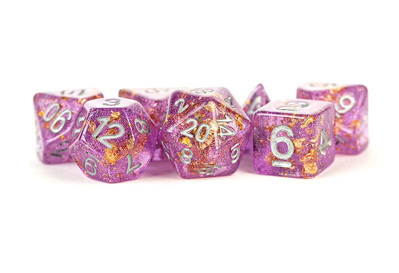 Metallic Dice Games Purple Gold Foil/Silver 7ct Polyhedral Dice Set Dice FanRoll by Metallic Dice Games
