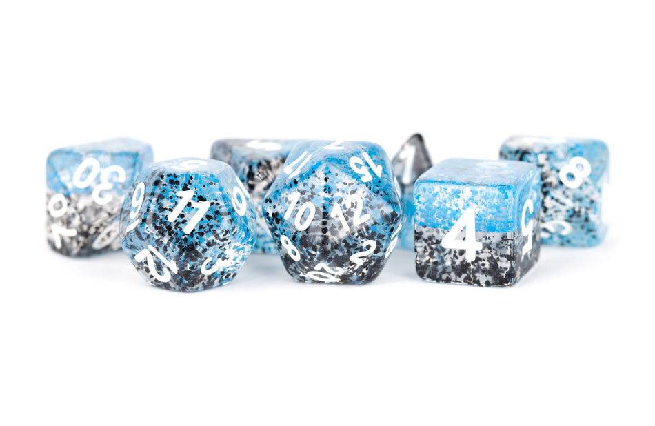 Metallic Dice Games Particle Blue-Black/White 7ct Polyhedral Dice Set Dice FanRoll by Metallic Dice Games   