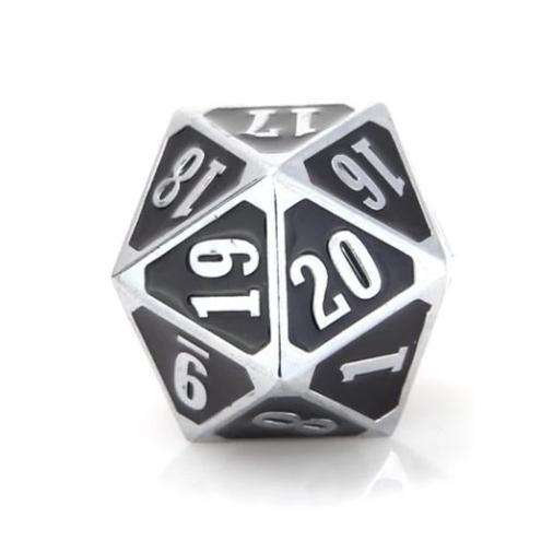 Die Hard Dice Metal Spindown D20 Shiny Silver Black Dice Die Hard Dice
