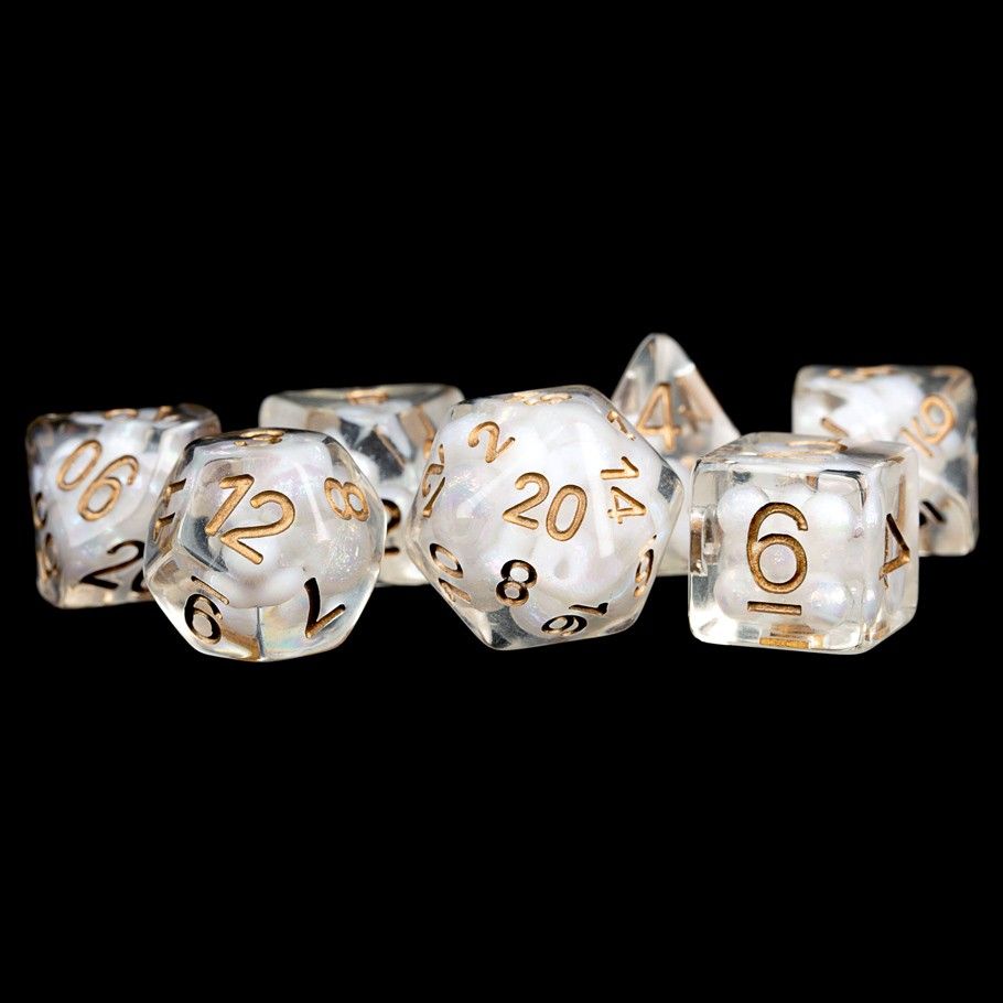 LIC688 7 Set Pearl CLcp Dice FanRoll by Metallic Dice Games