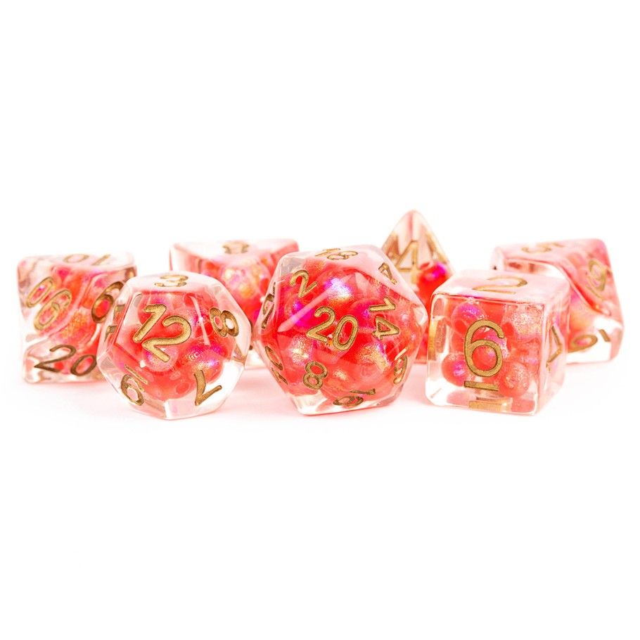 LIC695 7 Set Pearl RDcp Dice FanRoll by Metallic Dice Games