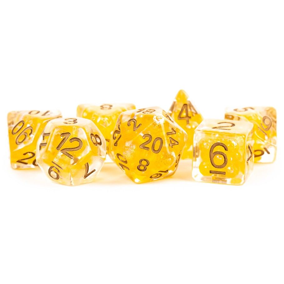 LIC696 7 Set Pearl YEcp Dice FanRoll by Metallic Dice Games