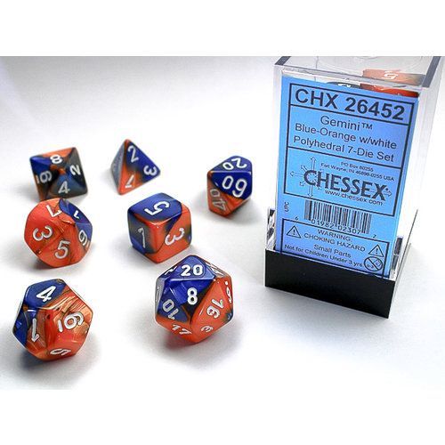 Chessex Gemini Blue-Orange/White 7ct Polyhedral Set (26452) Dice Chessex