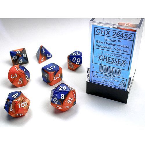 Chessex Gemini Blue-Orange/White 7ct Polyhedral Set (26452)  Chessex   