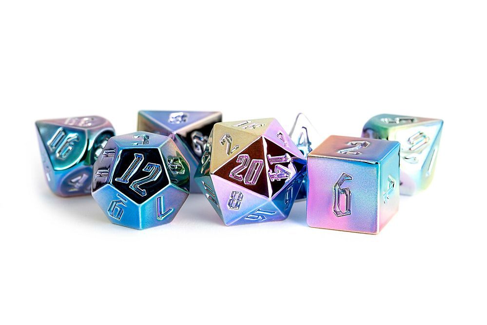 Rainbow Aegis Uninked 16mm Aluminum Plated Acrylic Poly Dice Set Dice FanRoll by Metallic Dice Games   