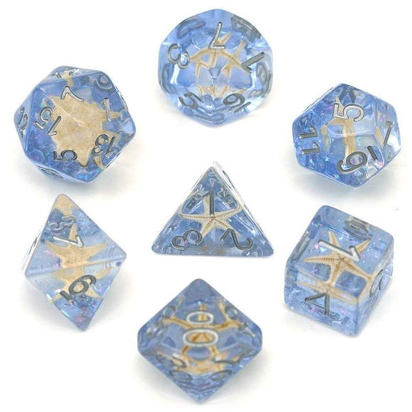 Blue Glitter Starfish 7ct Polyhedral Dice Set  Foam Brain Games   