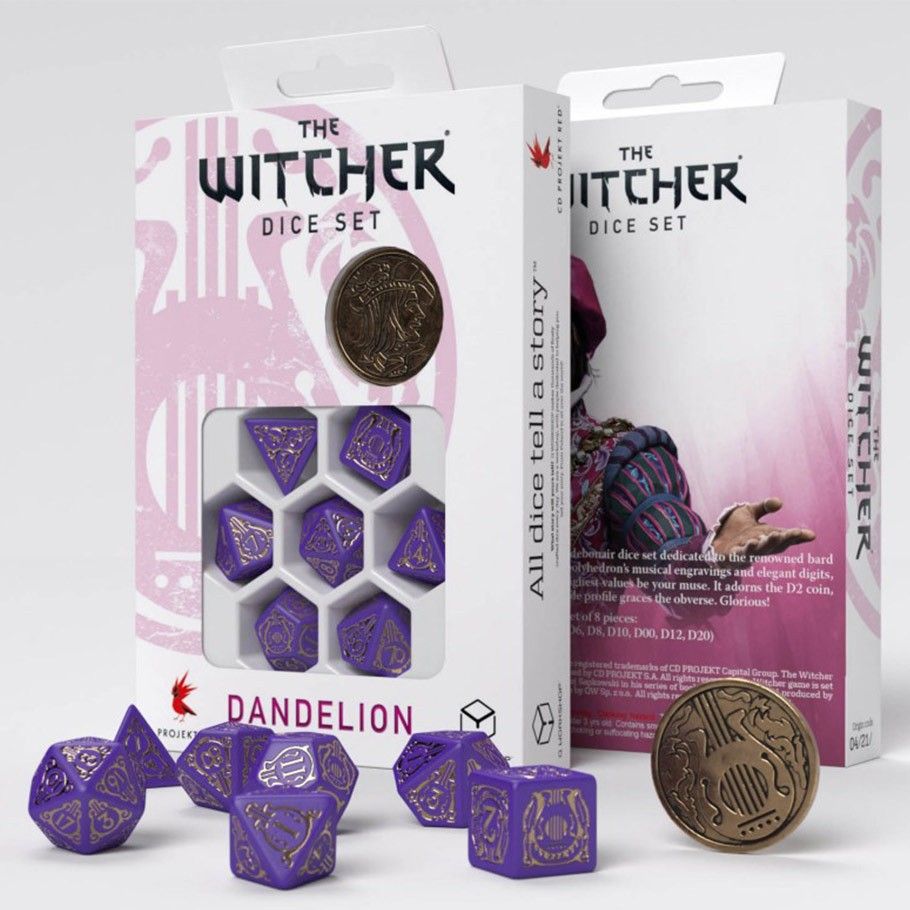 Q-Workshop The Witcher 7ct Polyhedral Dice Set Dandelion Vicount de Lettenhove Dice Q Workshop   