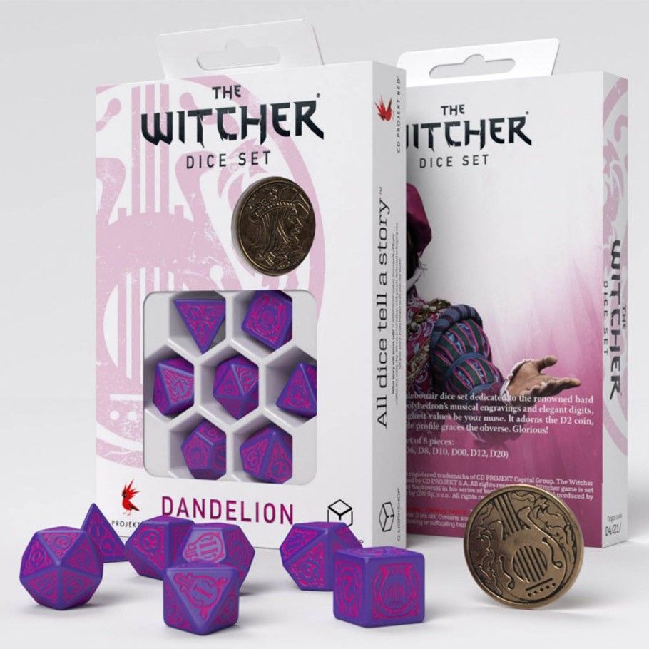Q-Workshop The Witcher 7ct Polyhedral Dice Set Dandelion Conqueros of Hearts Dice Q Workshop   