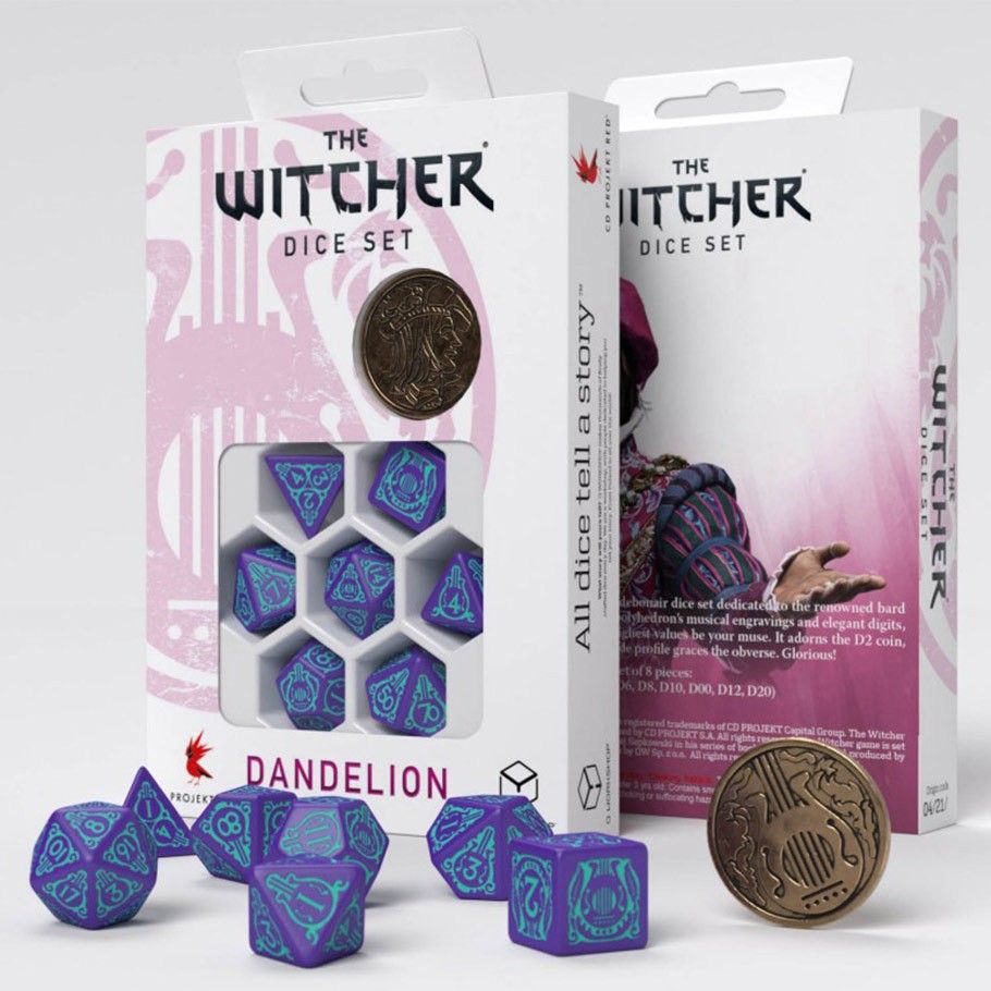Q-Workshop The Witcher 7ct Polyhedral Dice Set Dandelion Half Century of Poetry Dice Q Workshop   
