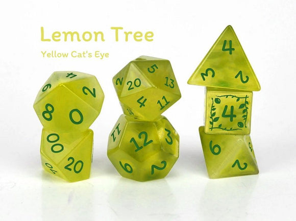 Level Up Dice Lemon Tree Yellow Cats Eye 7ct Dice Set  Common Ground Games   