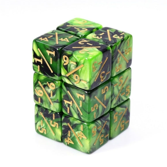 '-1/-1 Green Black 6ct Dice Set Dice Foam Brain Games   